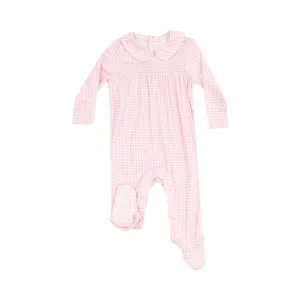 Angel Dear Mini Gingham Pink Smocked Peter Pan snap Footie
