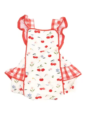 Angel Dear Watercolor Cherries Gingham Ric Rac Ruffle Sunsuit