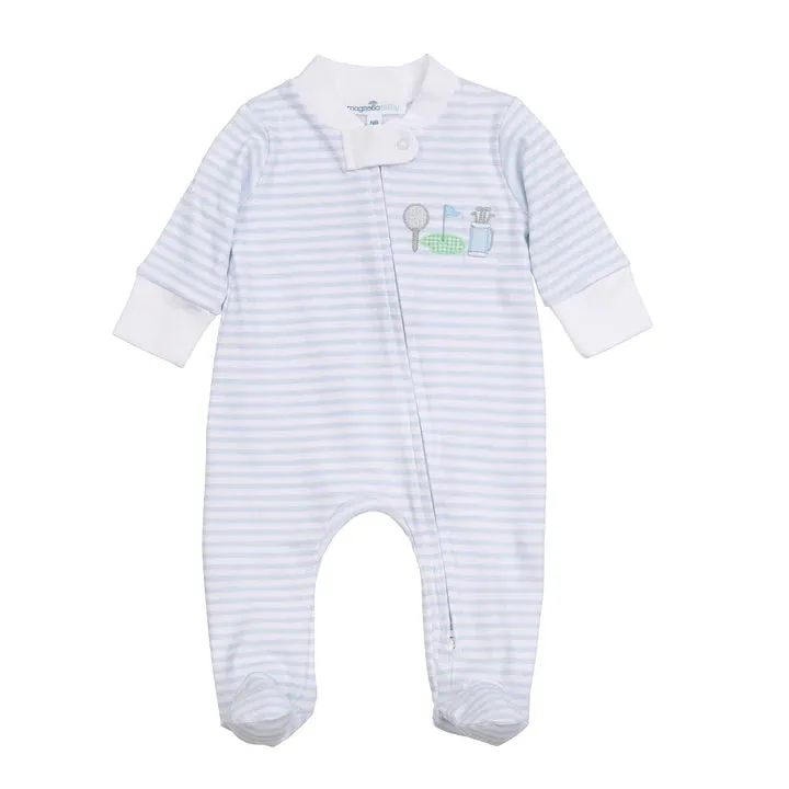 Magnolia Baby Putting Green Applique Zipper Footie